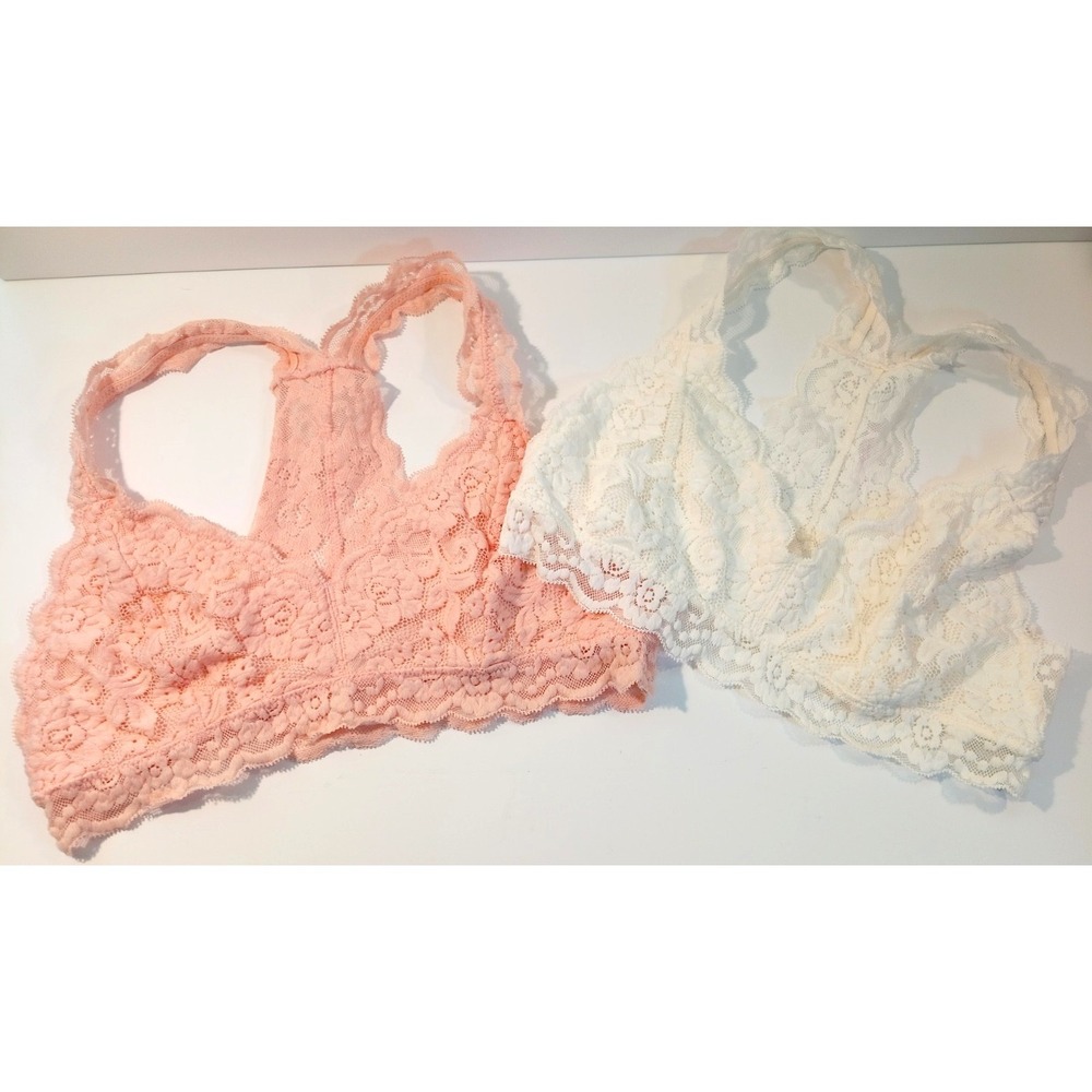 Mae Racerback Bralette Lot, Women's‎ Bra, Large, Peach, White